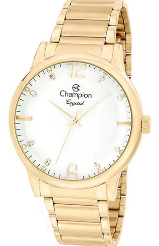 Relógio Feminino Champion Dourado Com Pedras Fundo Branco