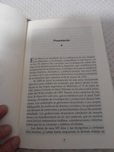 505 Días...de La Rendición De Malvinas Al Triunfode Alfonsín (Usado)