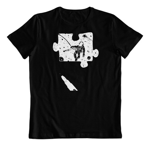 Polera Negra Algodon - Dtf - Astronauta En Puzzle Arte