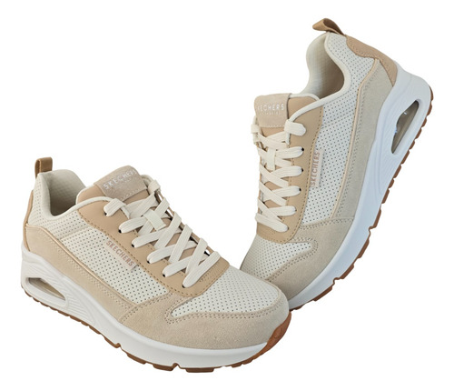 Tenis Mujer Urbano Casual Valvula Confort Plataforma Memory Foam Skechers Uno 177105 Beige