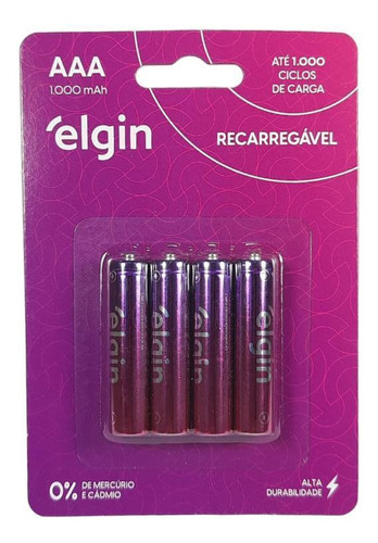 Pilha Recarregavel Aaa 1.2v 1000 Mah Com 4 Unidades Elgin