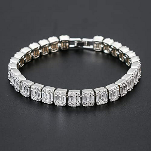 Pulsera De Tenis De Moissanita Baguette Para Hombre, Oro 18k