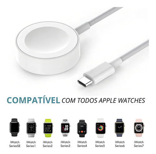 Cabo Magnetico Carregador P/ Relógio Apple Watch Series 2 3 4 5 6 Indução Smartwatch Cor Branco Boyu Cell
