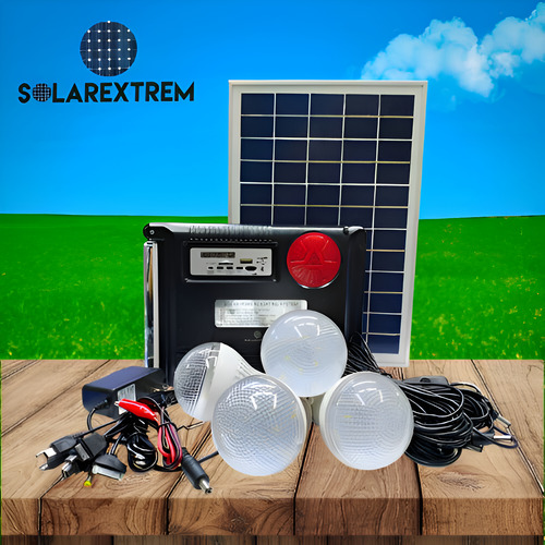 Kit Solar Portátil 4 Focos, Radio Fm Bluetooth Y Lámpara