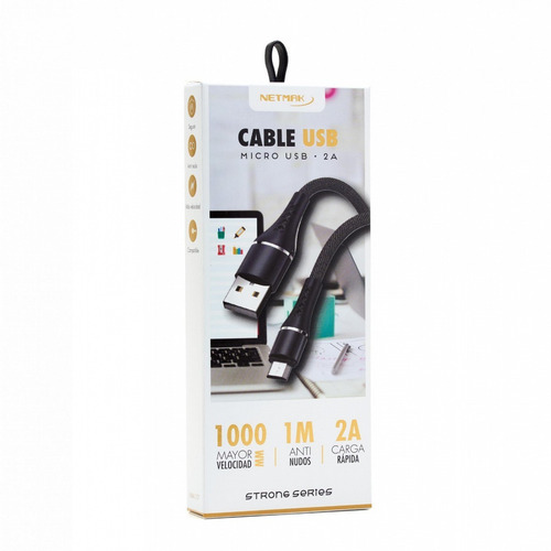 Imagen 2 de 5 de Cable Netmak Usb A Micro 2a 1m Carga Rapida Strong Series