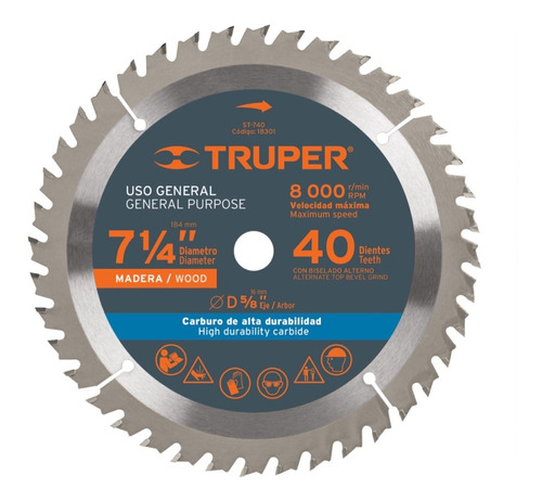 Sierra Circular Truper P/madera 7.1/4 X40 Dts. #st-740