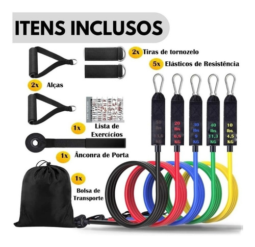 Kit Tubing Corda Extensor 11 Peças Elástico Treino Exercício