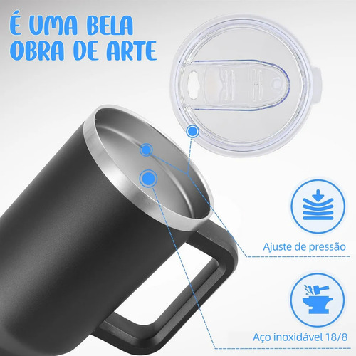 Copo Super Térmico Com 1200ml Inox Premium Com Canudo E Alça