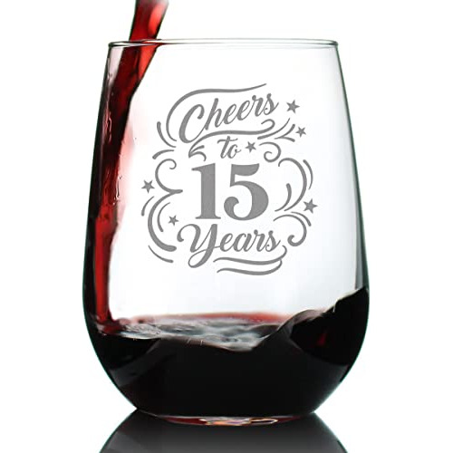 Cheers To 15 Years - Stemless Wine Glass Gifts For Wome...