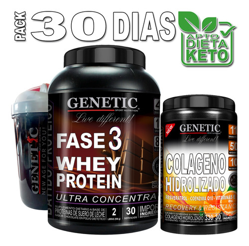 F3 Whey Protein Aminos Colágeno Resveratrol Q10 Vaso Genetic