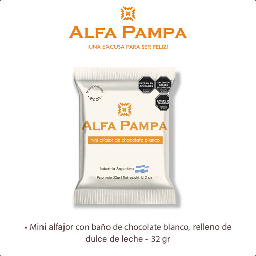 Mini Alfajor Alfa Pampa De Chocolate 36 Unidades 32 Gr Blanco