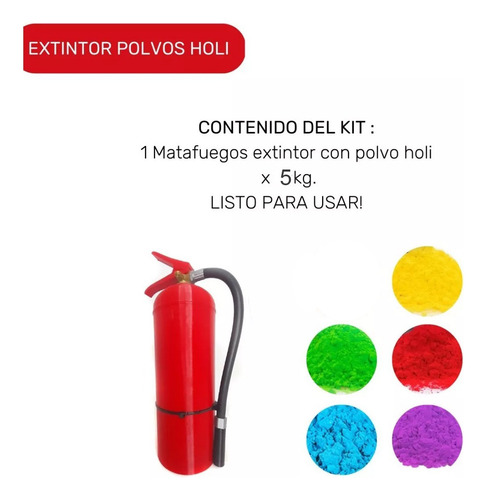 Imagen 2 de 10 de Extintor Lanza Polvos Holi X 5 Kg - Matafuegos De Colores