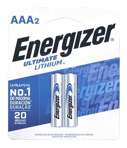 Imagen 1 de 10 de Pila De Litio Aaa Energizer Ultimate Blister X 2 Unidades