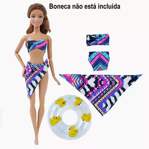 Biquíni P/ Boneca Barbie Maiô Roupa Banho + Boia Sapatos 06p