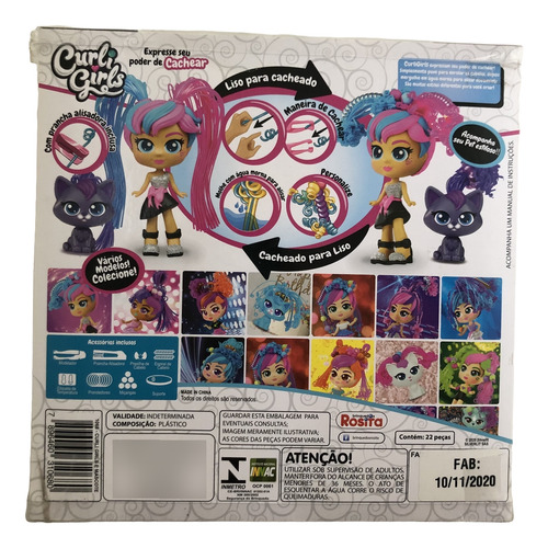 Boneca Curli Girls Jet Setter Com Mascote - 22 Pçs - Rosita
