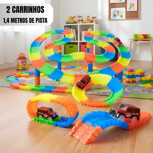 Kit 2 Carrinho E 1,4 Metros De Pista Trilha Maluca Colorido Vermelho