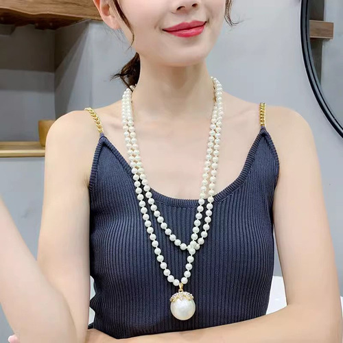 Elegante Collar De Suéter De Perlas De Estilo Coreano A La M