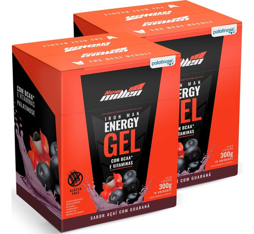 2x Repositor De Energia Iron Man Gel Caixa C/ 10 New Millen Sabor Frutas Vermelhas