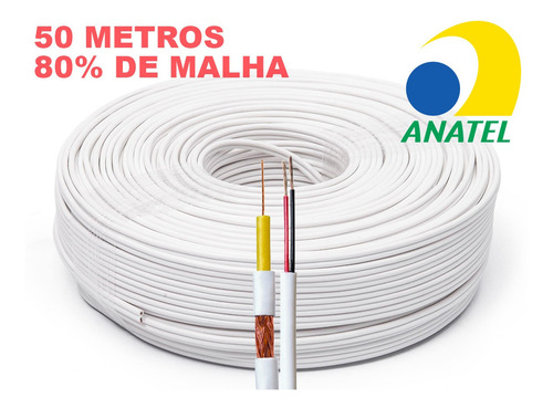 Imagem 2 de 2 de Cabo Coaxial Bipolar 4mm 80% Malha Para Cftv - Rolo 50 Mts