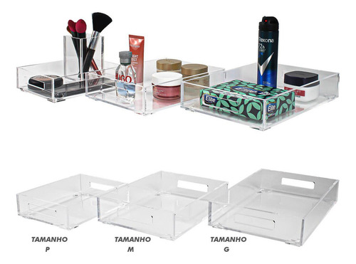 Bandeja Em Acrílico Média 25 X 19 X 5,5 Cm Com Alças 5mm