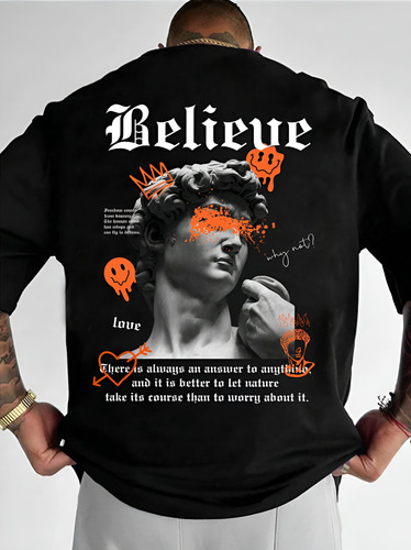 Shein Camiseta Hombre Oversized Estampado Ángel