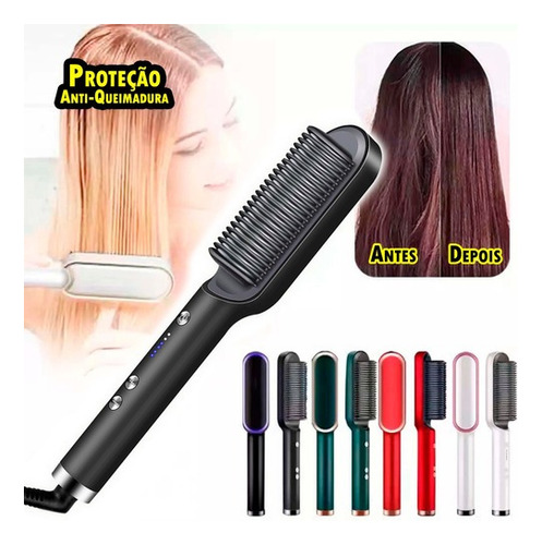 Escova Alisadora De Cabelo, 3 Em 1, Pente Elétrico Cerâmico
