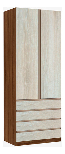 Guarda Roupa Solteiro 2 Portas 90 Cm Prime Luciane Móveis Cor Nogueira Dourado/legno Crema