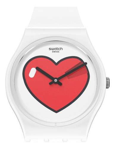 Reloj Swatch Love O'clock Gw718 Color De La Correa Blanco Color Del Bisel Blanco Color Del Fondo Blanco