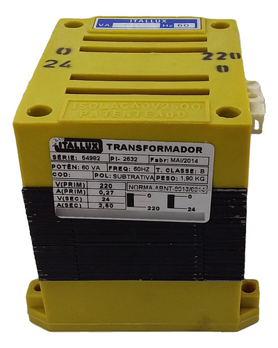 Transformador De Comando Encapsulado 220/24v Potencia 60va