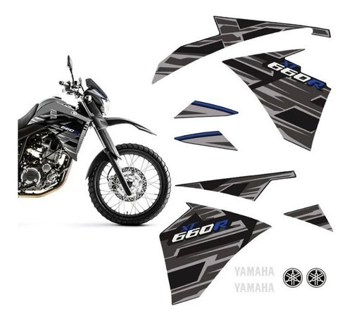 Adesivos Yamaha Xt 660r 2015/2018 Faixa Lateral + Emblemas Cor Preto