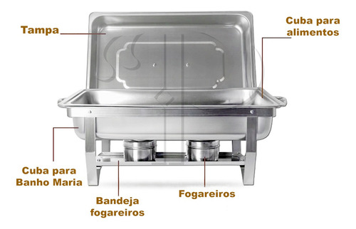 Kit 12 Rechauds Retangular Inox 13 L
