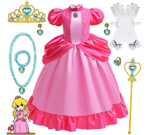 Vestido De Princesa Peach Super  Brothers Para Niñas Disfraz Fiesta De Cumpleaños Carnaval Cosplay Para Super Hermano Halloween Navidad Con Accesorios