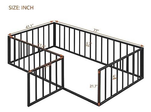 Twin Size Metal Versatile Floor Bed Frame With Door And Safe