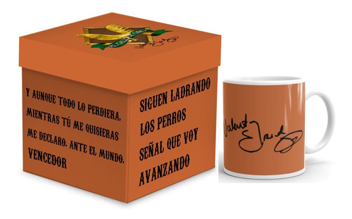 Valentín Elizalde Taza Con Su Firma Y Caja De Madera Regalo