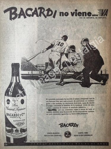 Cartel Retro Ron Bacardi 1947 No Viene Va Beisbolistas