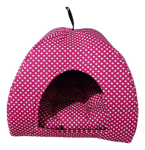 Cama Pet 2x1 Casinha Cabana Toca Almofada Cães Gato Poá M Cor Pink