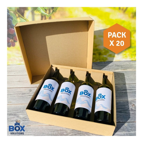 Caja Para 4 Vinos + Separador Cuna - Pack X 20 Unidades