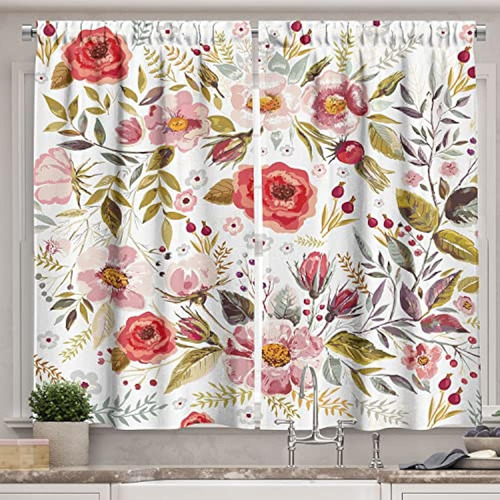 Ambesonne Cortinas De Cocina Vintage, Tema Floral Dibujado A