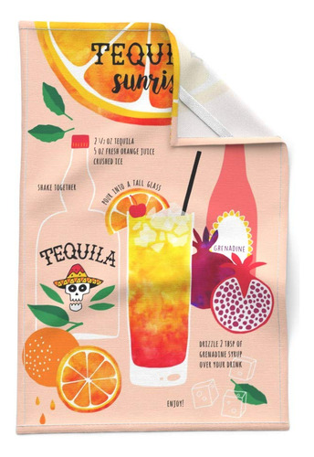 Tequila Sunrise Coctel Receta Retro Verano Impresion Toalla