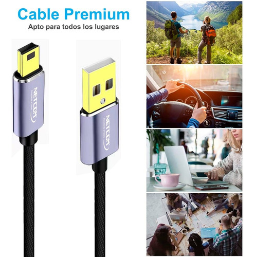 Cable Usb 2.0 A Mini Usb V3 5 Pins 480mbps Nylon Netcom 1.8m