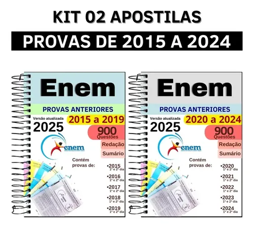 Kit 02 Apostilas Enem Caderno De Questões Com 10 Anos De Provas Anteriores