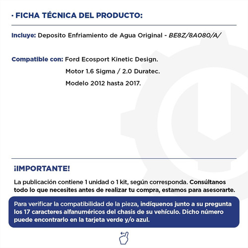 Imagen 2 de 9 de Deposito Enfriamiento De Agua Ford Ecosport 1.6 Sigma Origin