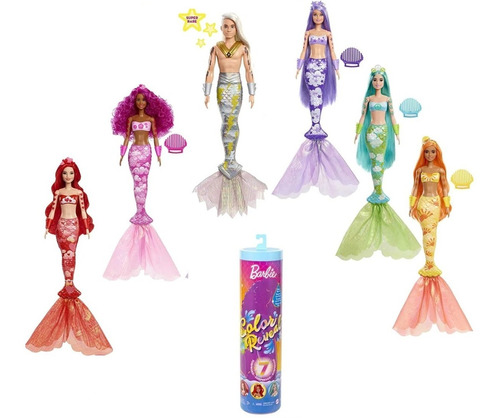 Imagen 1 de 5 de Muñeca Color Reveal Sirena Hdn68 Mattel 7 Sorpresas Bestoys