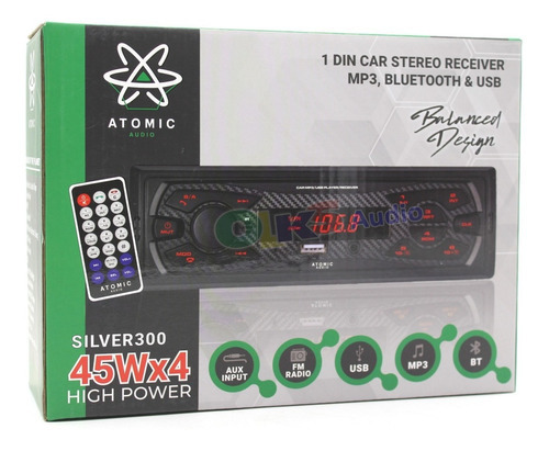 Autoestereo Fm Mp3 Usb Aux Bt Control 2 Rca Atomic Silver300