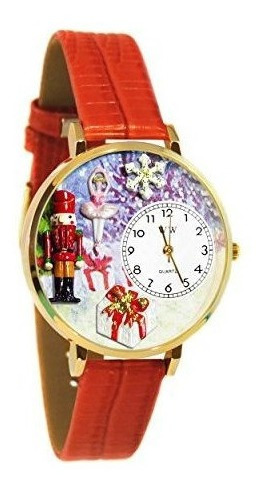 Reloj De Cuero Rojo Con Cascanueces Navideño Para Mujer