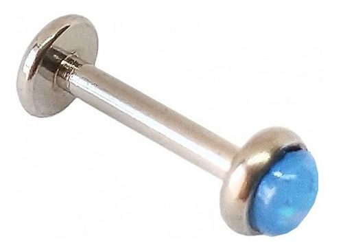 Piercing Labret Con Opalo Y Rosca Interna Labio Tragus Helix Color Ópalo Celeste