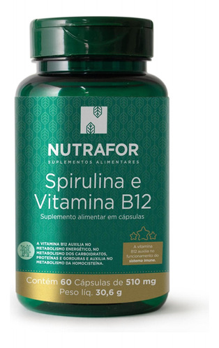 Spirulina E Vitamina B12 60 Caps - Nutrafor