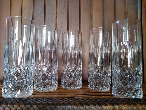 Juego De 5 Vasos Largos De Cristal De Bohemia Buen Estado