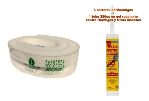 Barreras Antihormigas = 6u = 1mt C/u + Gel Repelente X 280cc