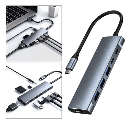 Adaptador De Hub Universal 9 Em 1 Tipo C Com Leitor De